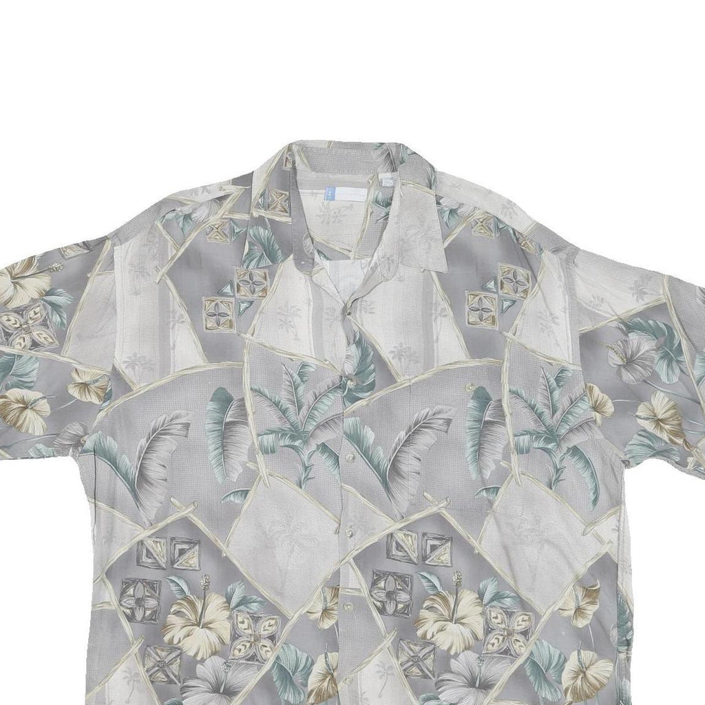 HALF MOON BAY Mens Grey & Cream Floral Rayon Shirt 2XL Summer Casual