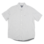 TOMMY HILFIGER Mens White & Navy Blue Dot Pattern Shirt M Button-Down Short