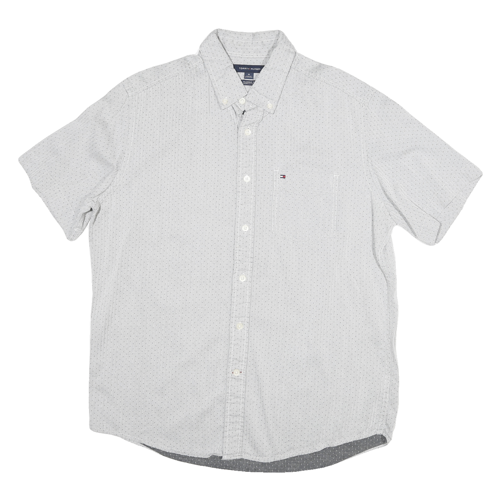 TOMMY HILFIGER Mens White & Navy Blue Dot Pattern Shirt M Button-Down Short