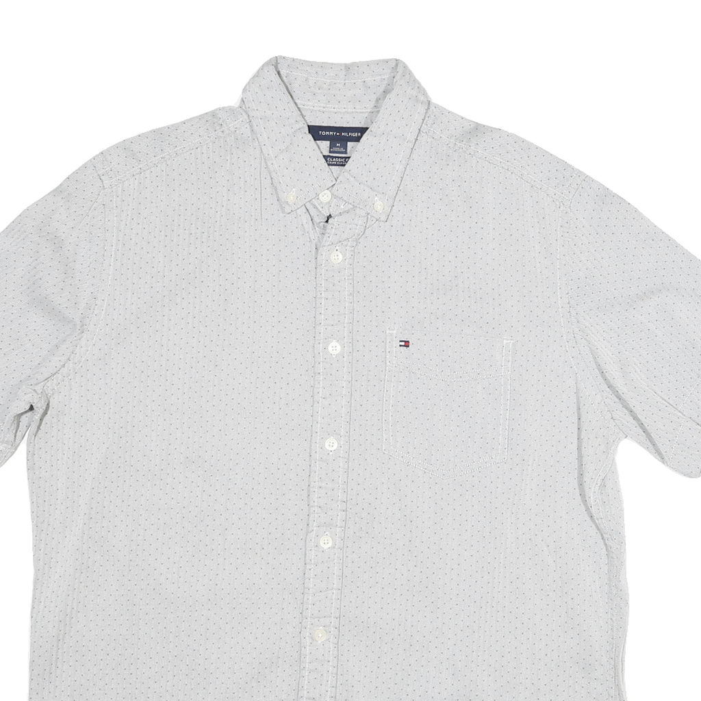 TOMMY HILFIGER Mens White & Navy Blue Dot Pattern Shirt M Button-Down Short