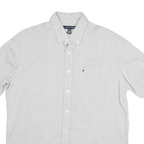 TOMMY HILFIGER Mens White & Navy Blue Dot Pattern Shirt M Button-Down Short