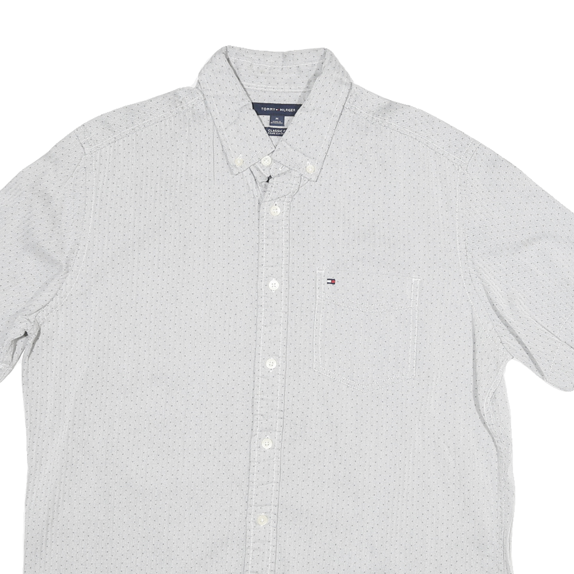 TOMMY HILFIGER Mens White & Navy Blue Dot Pattern Shirt M Button-Down Short