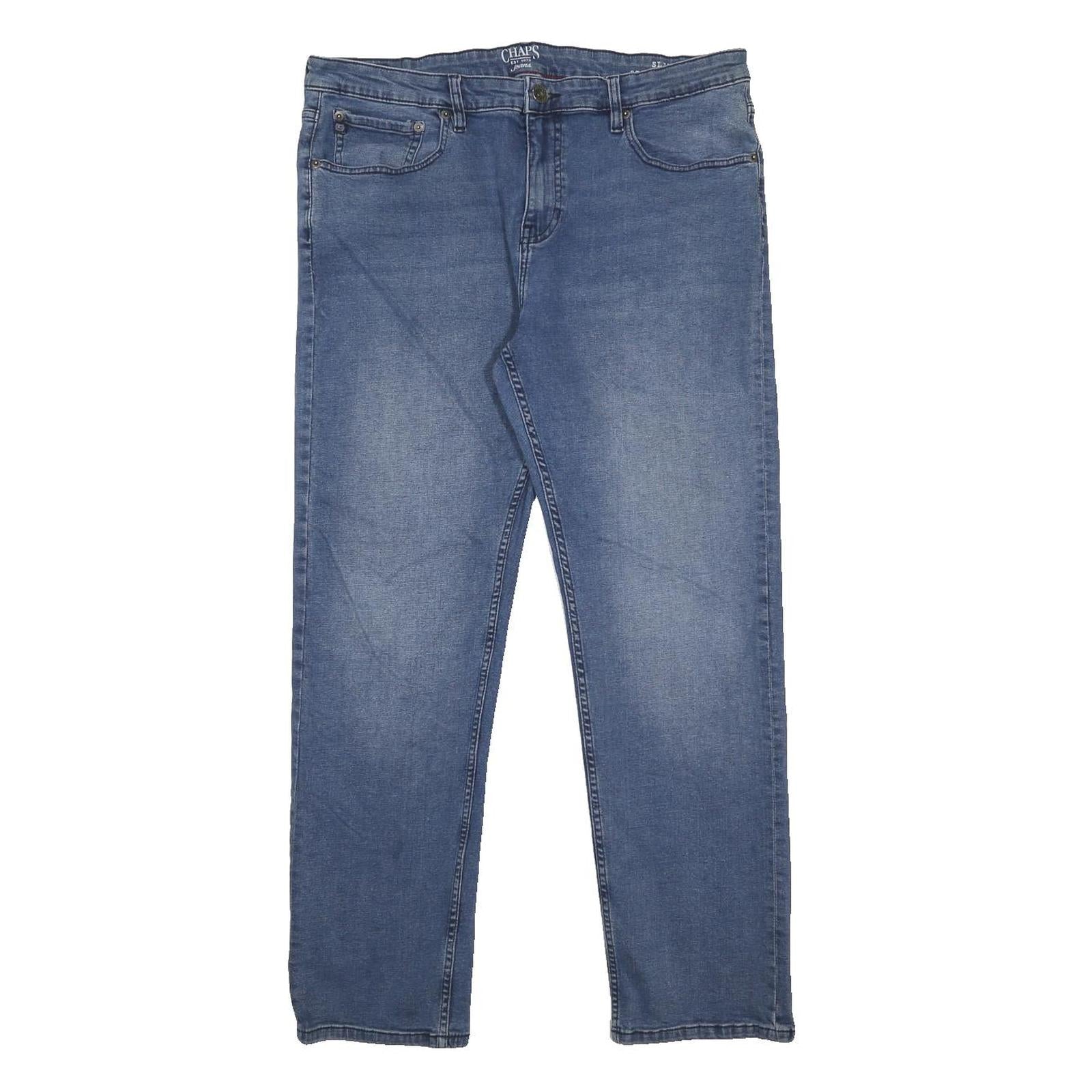 CHAPS Mens Slim Blue Denim Jeans Cotton Blend W36 L32 Classic Zip Pockets