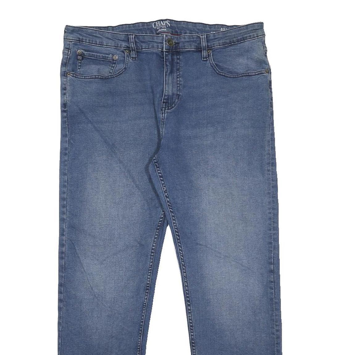 CHAPS Mens Slim Blue Denim Jeans Cotton Blend W36 L32 Classic Zip Pockets