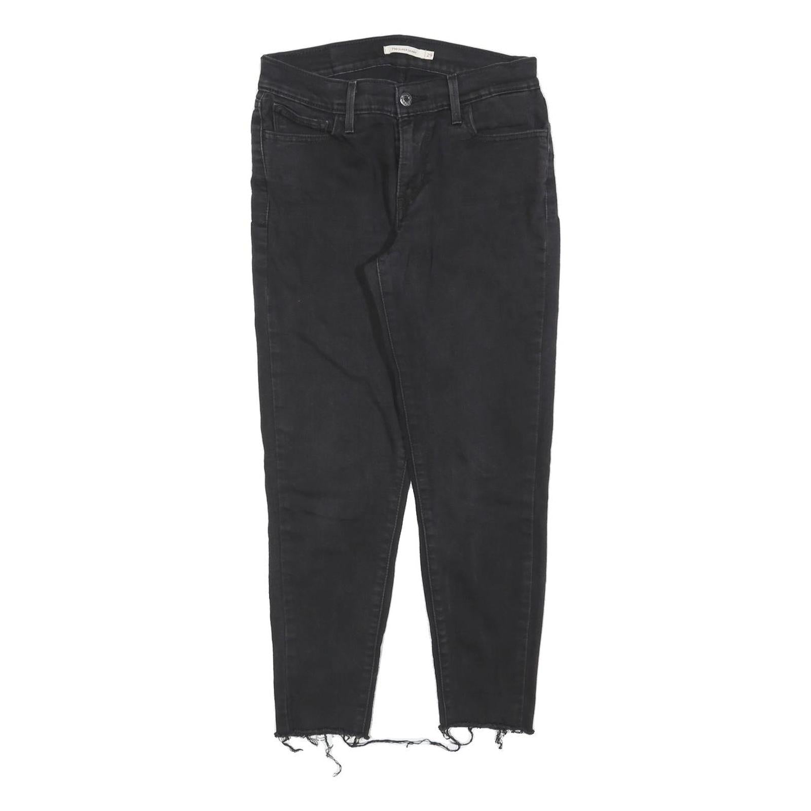 LEVI'S 710 Womens Jeans Black Slim Skinny Denim Raw W29 L24 Frayed Hem
