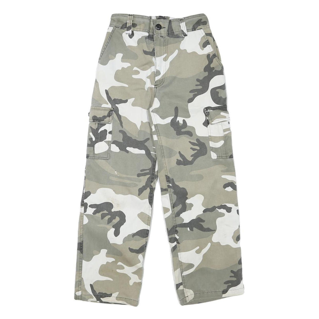 Womens Relaxed Fit Cotton Blend Grey & White Camouflage Cargo Trousers W24 L25