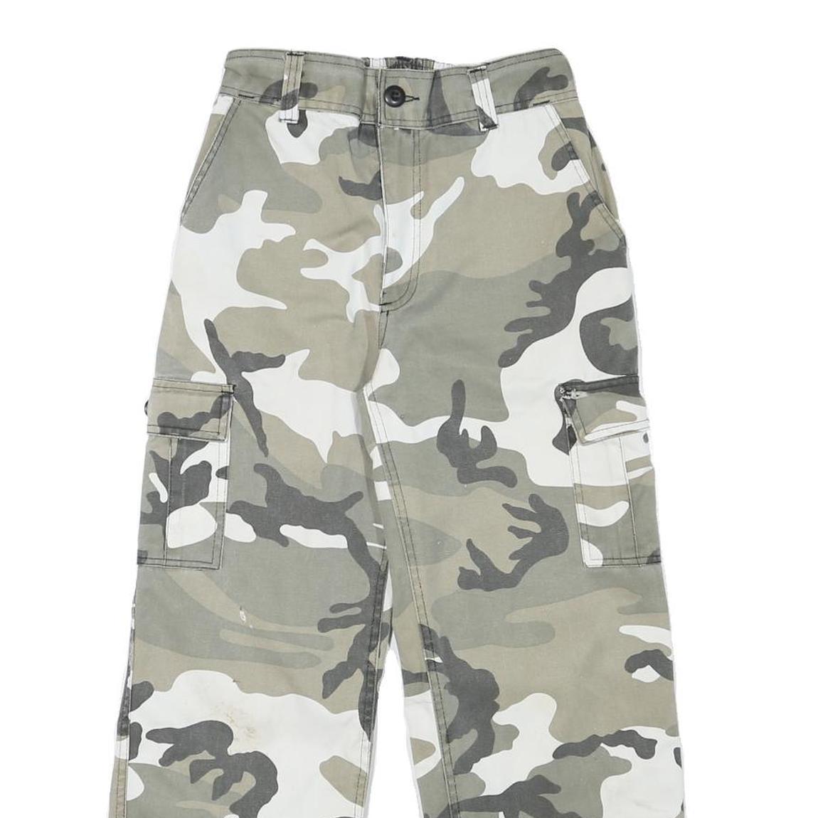 Womens Relaxed Fit Cotton Blend Grey & White Camouflage Cargo Trousers W24 L25