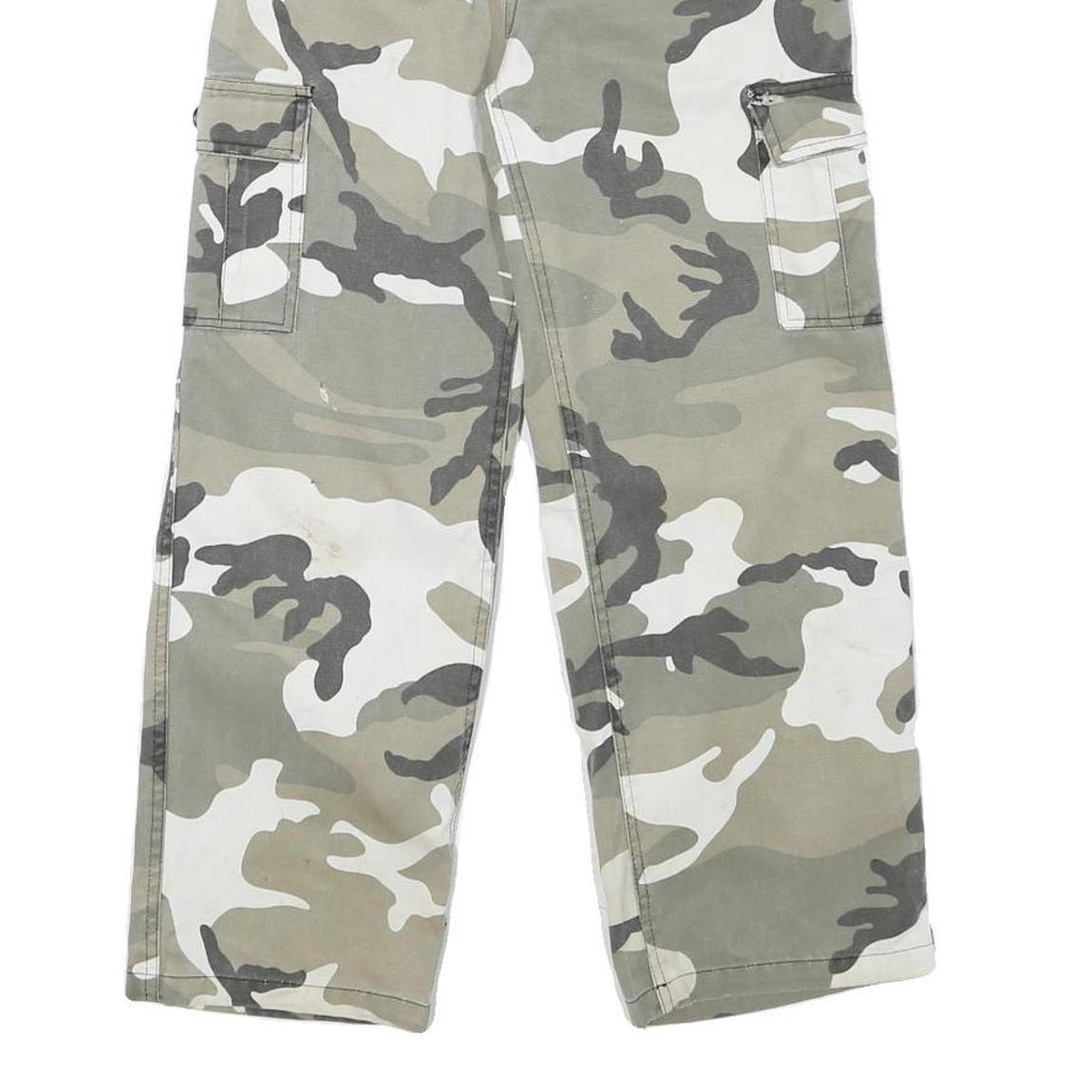 Womens Relaxed Fit Cotton Blend Grey & White Camouflage Cargo Trousers W24 L25