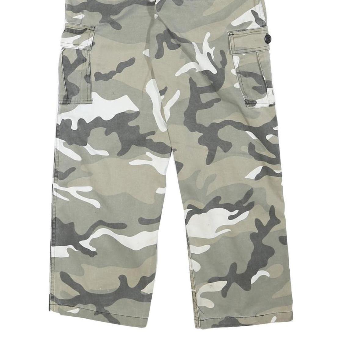 Womens Relaxed Fit Cotton Blend Grey & White Camouflage Cargo Trousers W24 L25