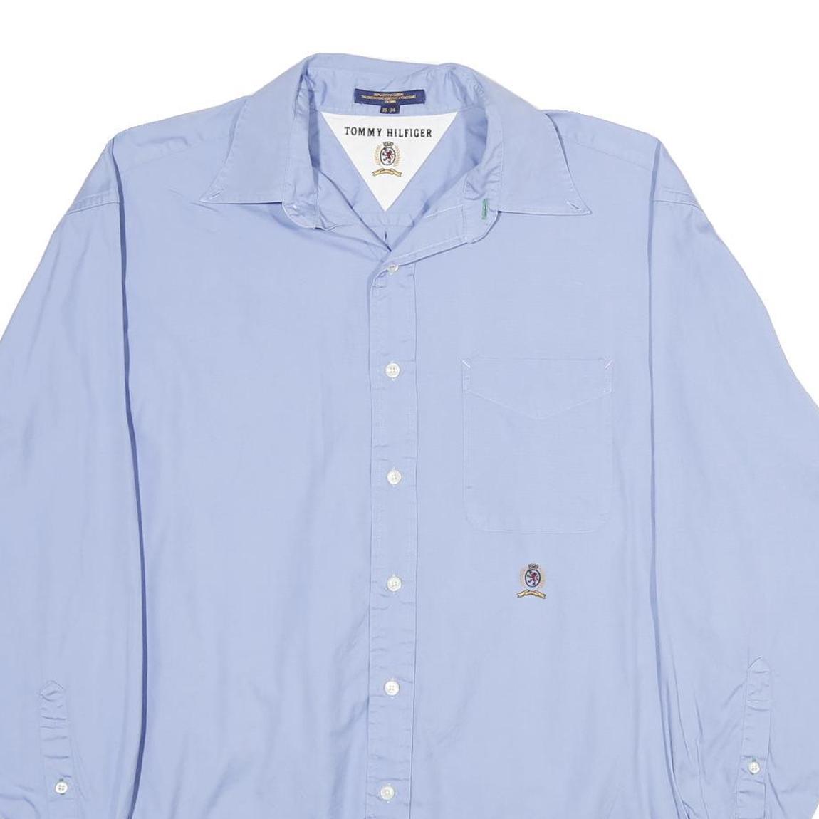 TOMMY HILFIGER Mens Blue Classic Cotton Shirt L Formal Button Long Sleeve