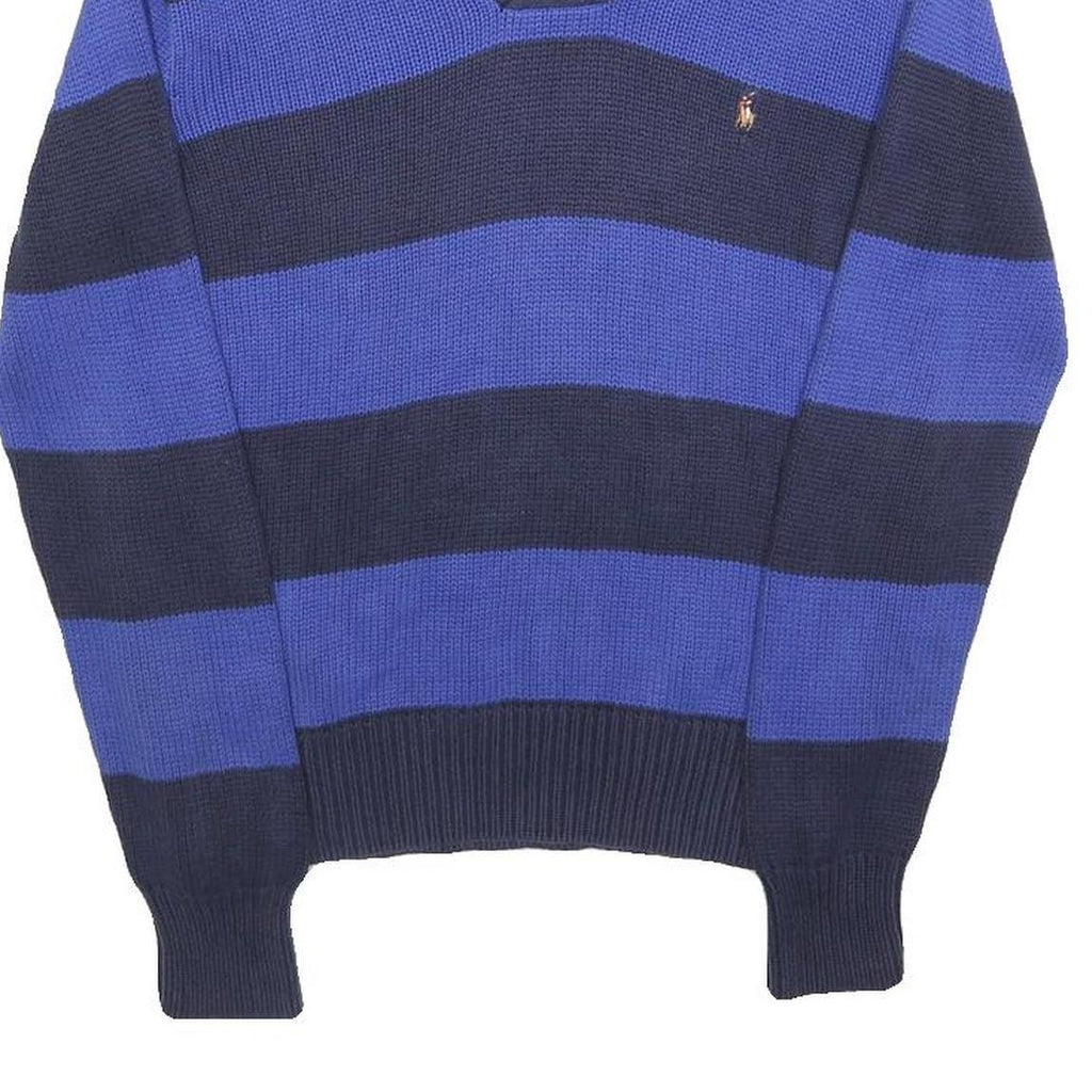 POLO RALPH LAUREN Boys Navy & Blue Striped Pattern Shawl Collar Chunky Knit