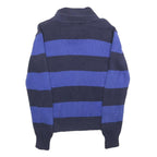 POLO RALPH LAUREN Boys Navy & Blue Striped Pattern Shawl Collar Chunky Knit
