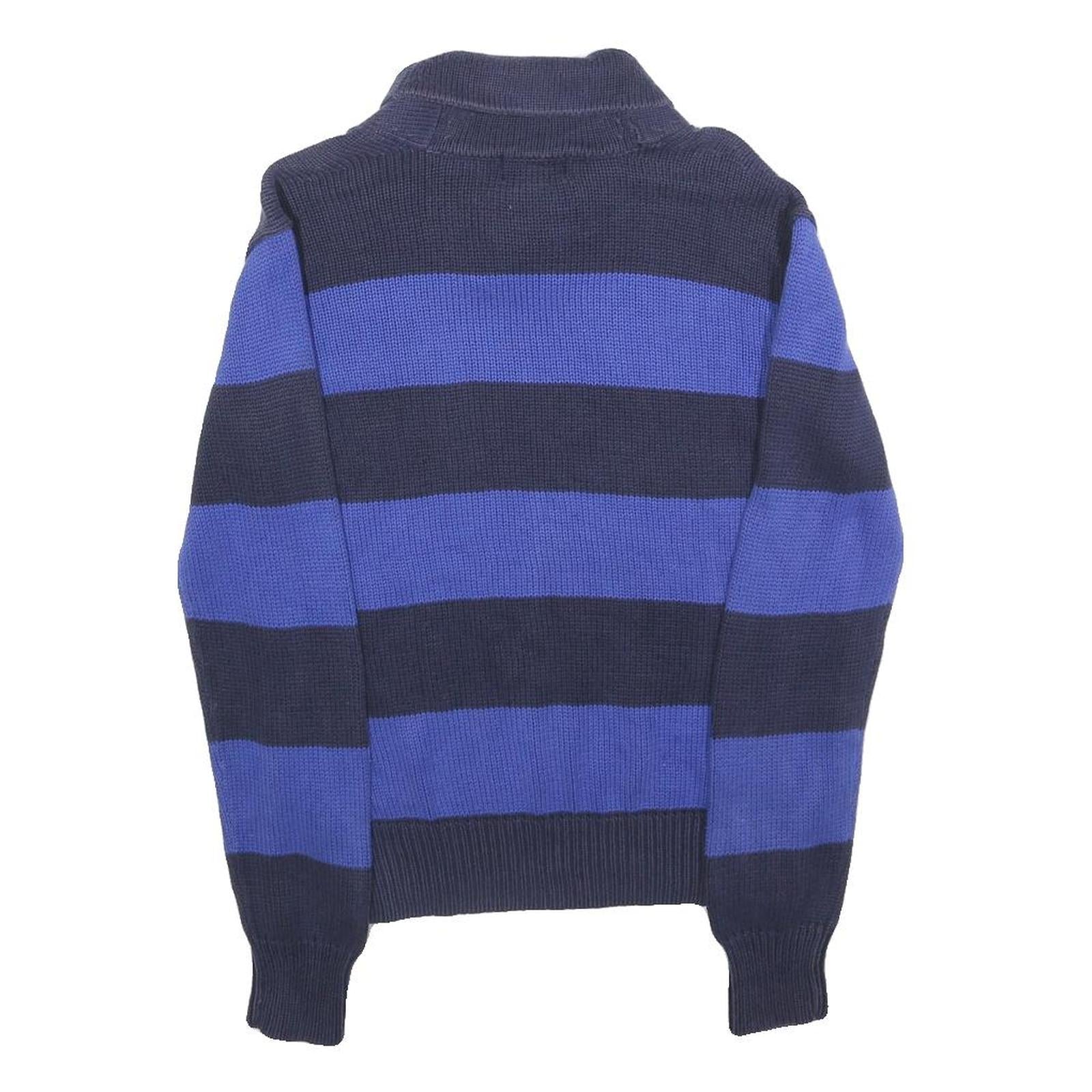 POLO RALPH LAUREN Boys Navy & Blue Striped Pattern Shawl Collar Chunky Knit