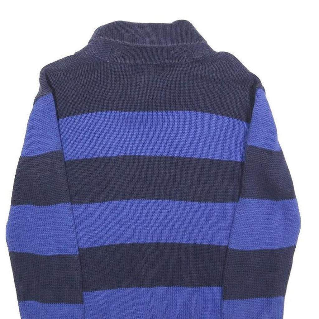 POLO RALPH LAUREN Boys Navy & Blue Striped Pattern Shawl Collar Chunky Knit
