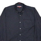 TOMMY HILFIGER Mens Navy & Beige Pattern Shirt L Cotton Long Sleeve Casual