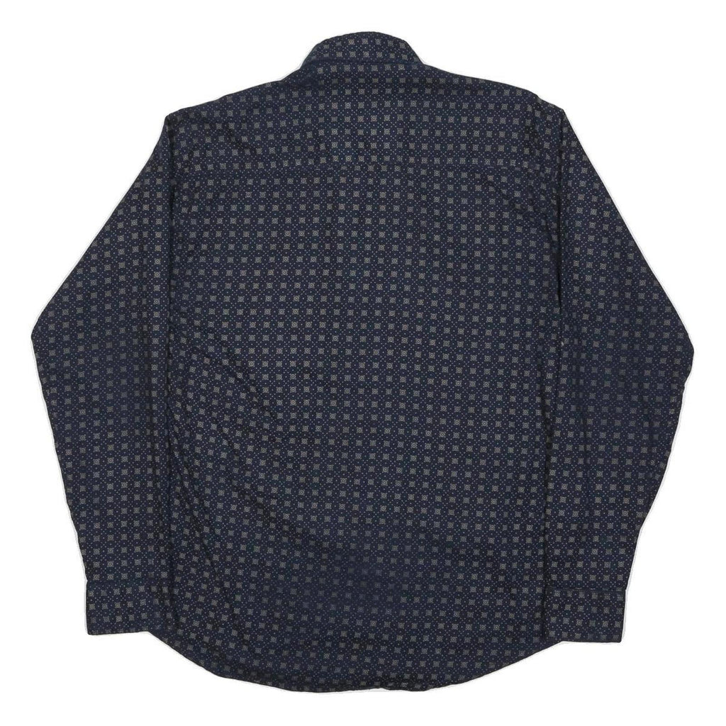 TOMMY HILFIGER Mens Navy & Beige Pattern Shirt L Cotton Long Sleeve Casual