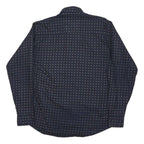 TOMMY HILFIGER Mens Navy & Beige Pattern Shirt L Cotton Long Sleeve Casual