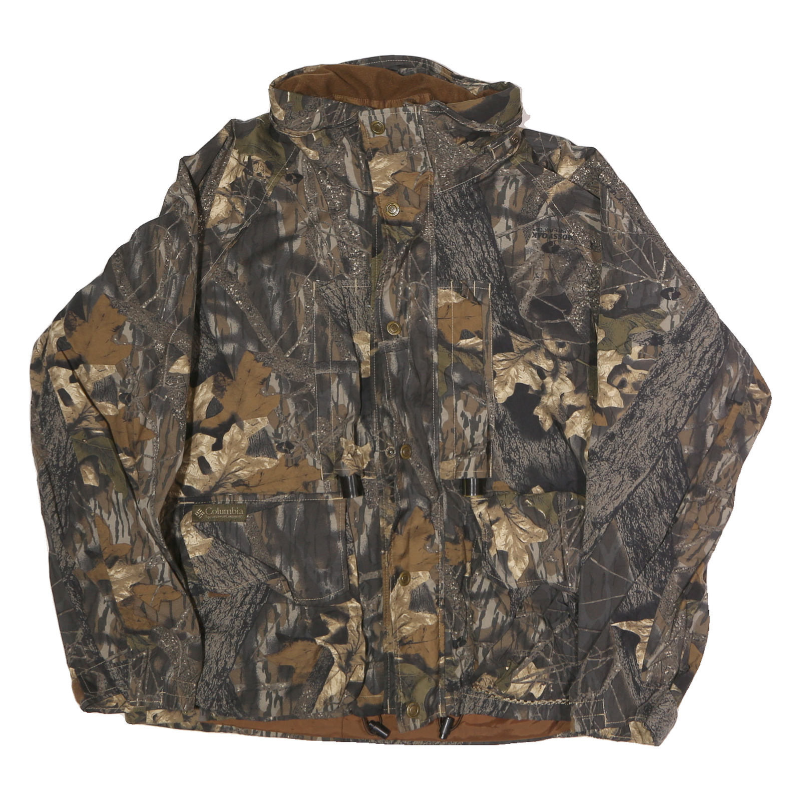 COLUMBIA Mens Brown Camouflage Zip Jacket L Polyester Outdoor Casual