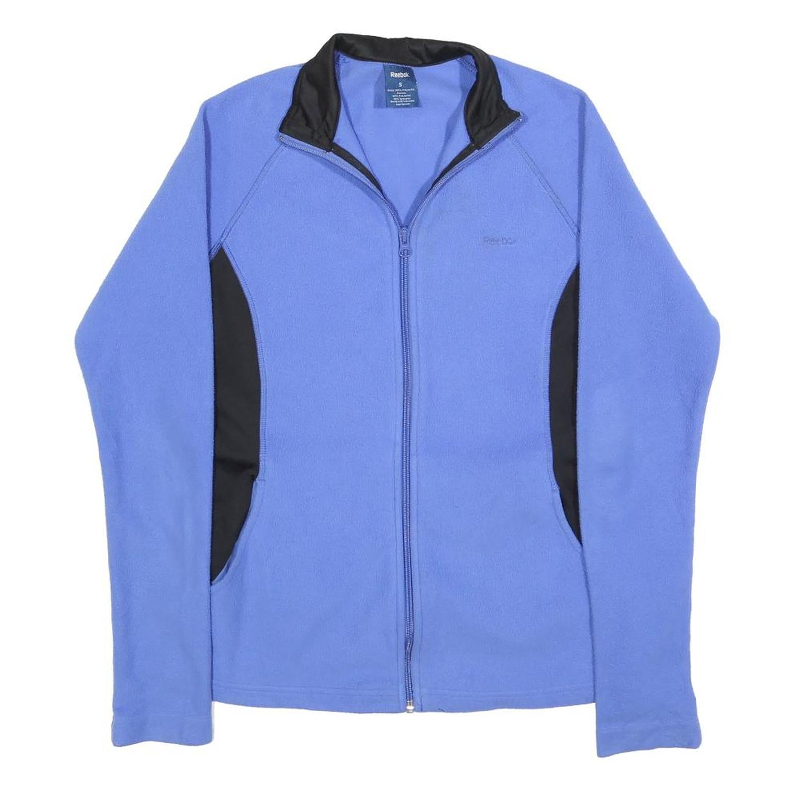 REEBOK Womens Blue & Black Zip Jacket S Polyester Sport Casual Activewear