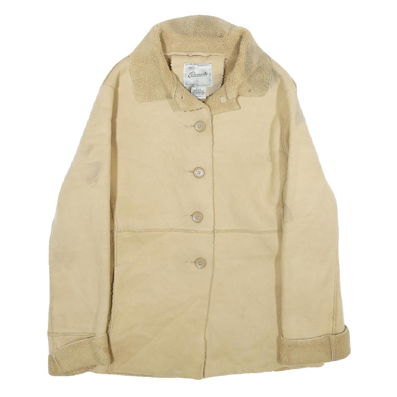 PENMAN'S Womens Beige Button Jacket S Polyester Shearling Collar Cuffs Casual