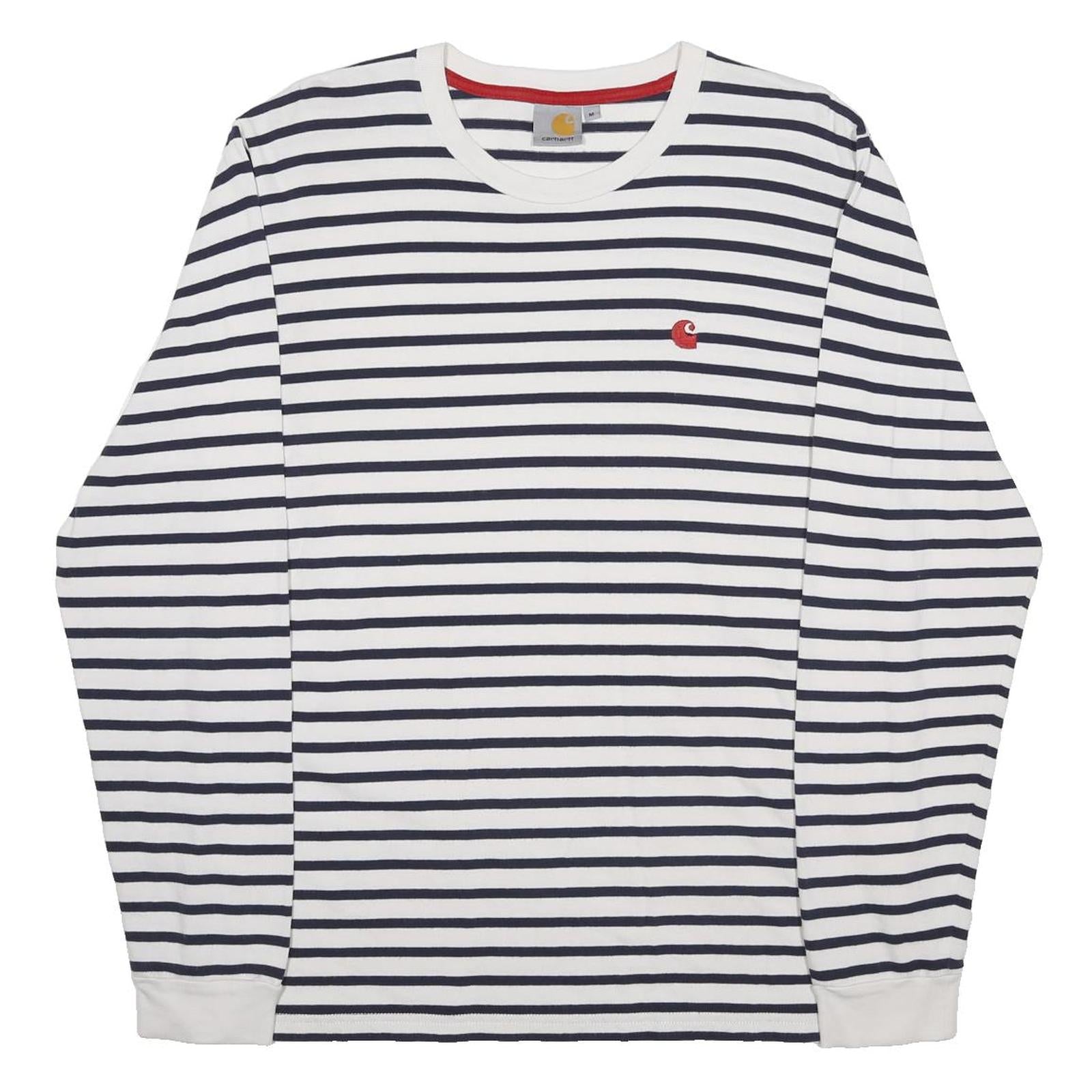 CARHARTT Mens White & Black Striped Long Sleeve Crew Neck T-Shirt M Cotton