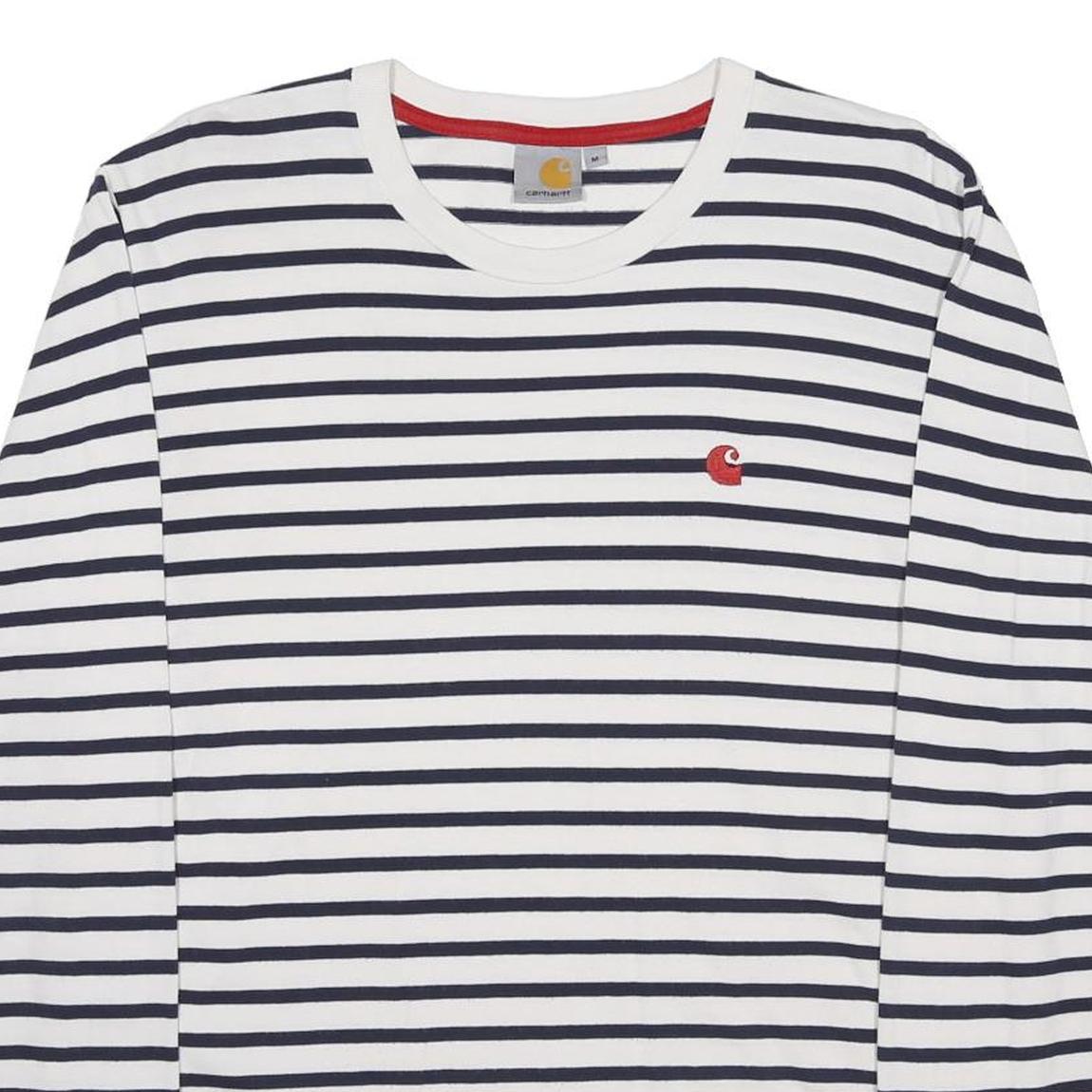 CARHARTT Mens White & Black Striped Long Sleeve Crew Neck T-Shirt M Cotton
