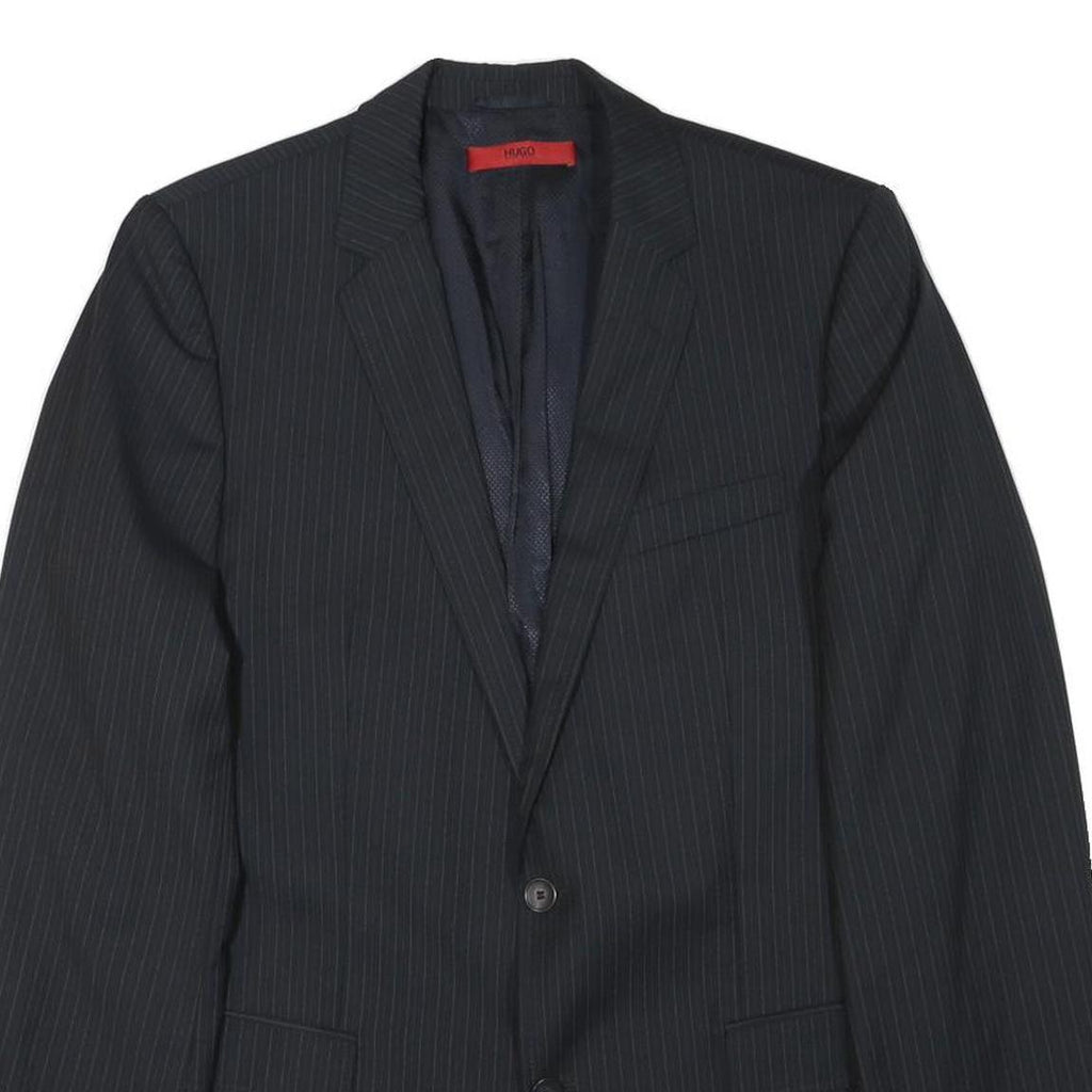 HUGO Mens Black Pinstripe Tailored Wool Jacket M Button Formal Wear