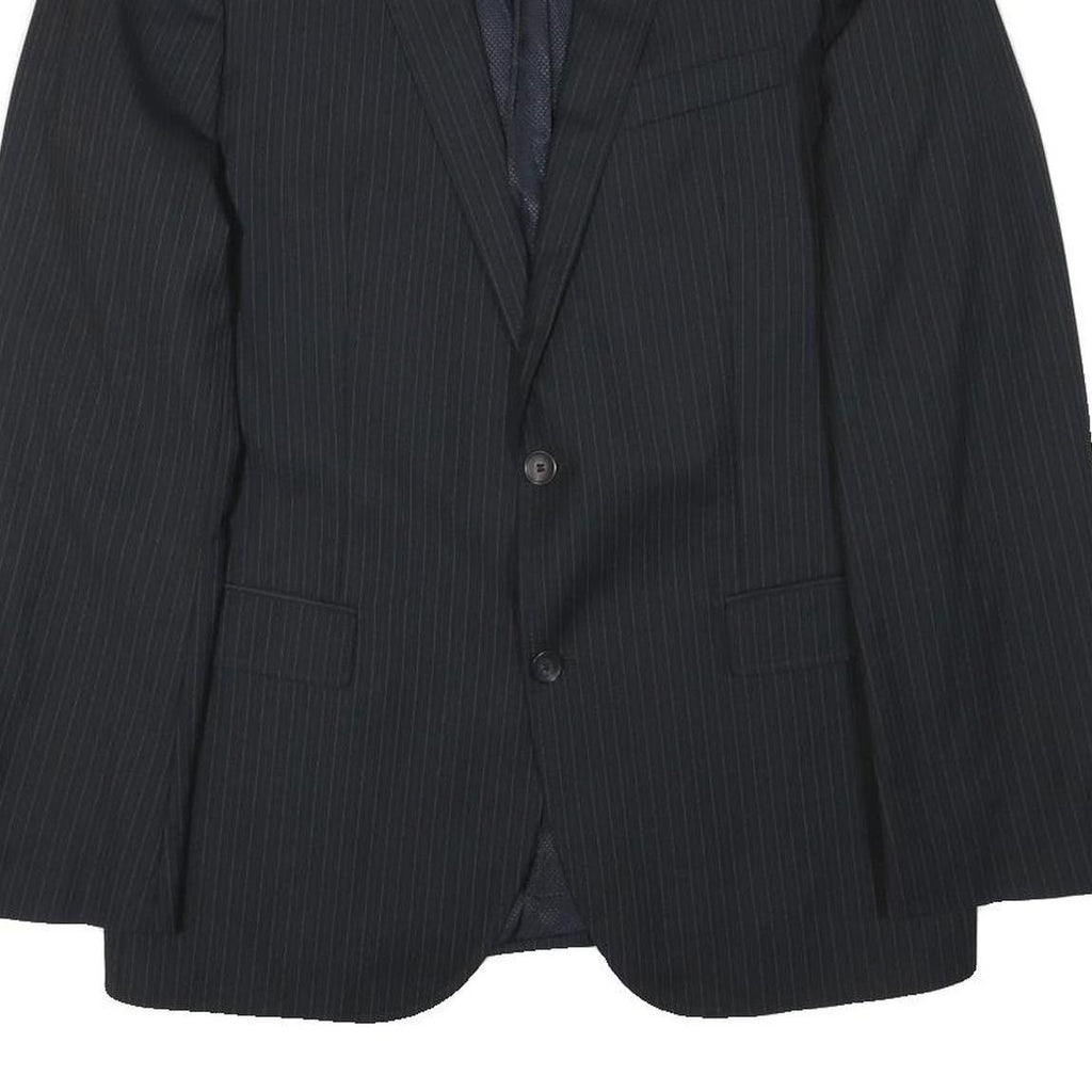 HUGO Mens Black Pinstripe Tailored Wool Jacket M Button Formal Wear