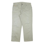 WRANGLER Mens Regular Beige Cotton Blend Zip Trousers W35 L27 Classic Straight