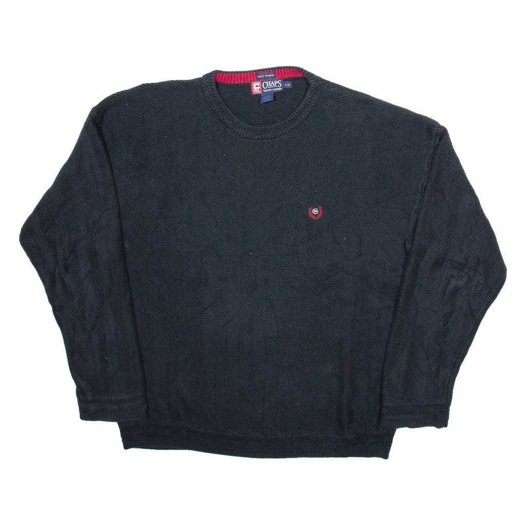 CHAPS Mens Patterned Jumper Black Herringbone Tight Knit L