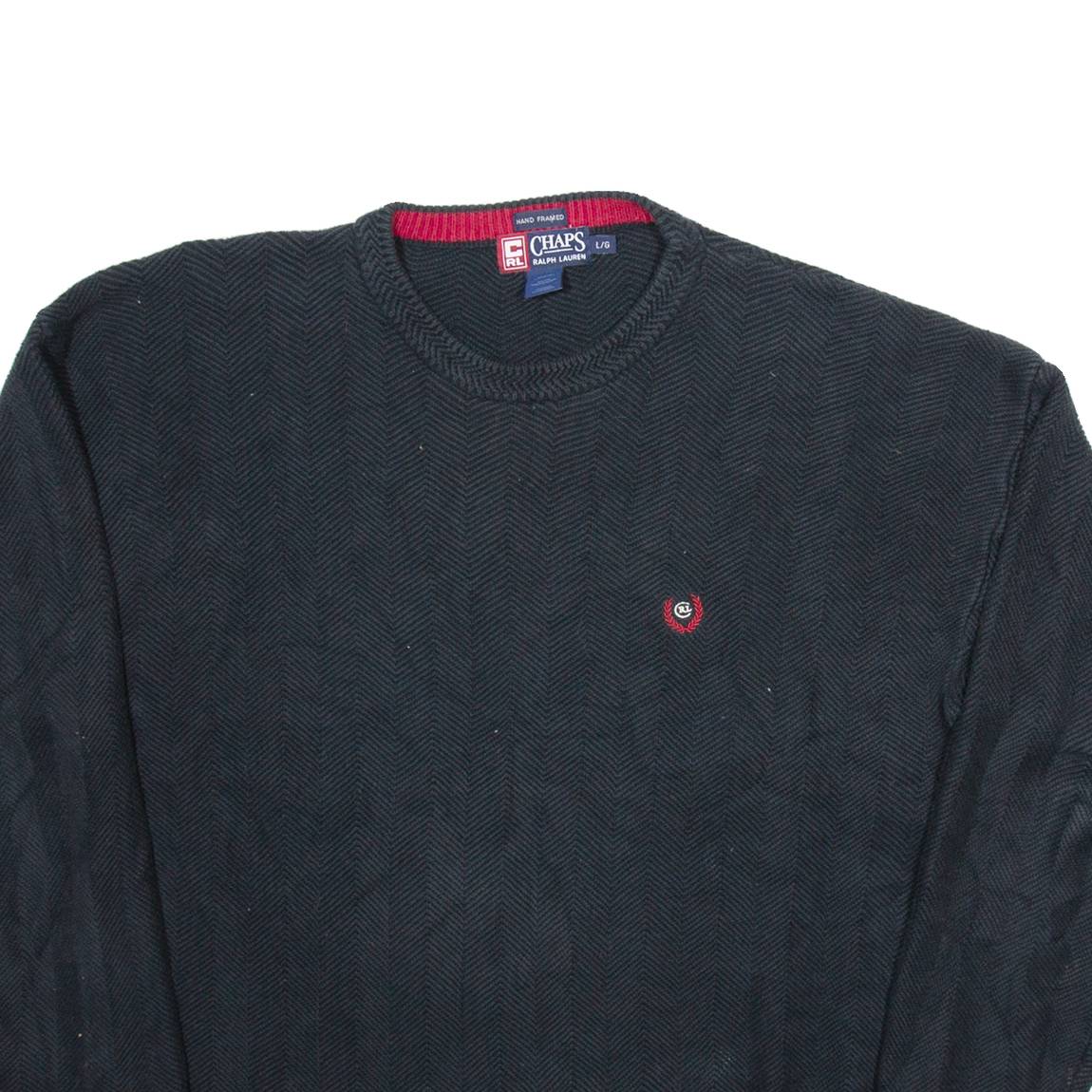CHAPS Mens Patterned Jumper Black Herringbone Tight Knit L