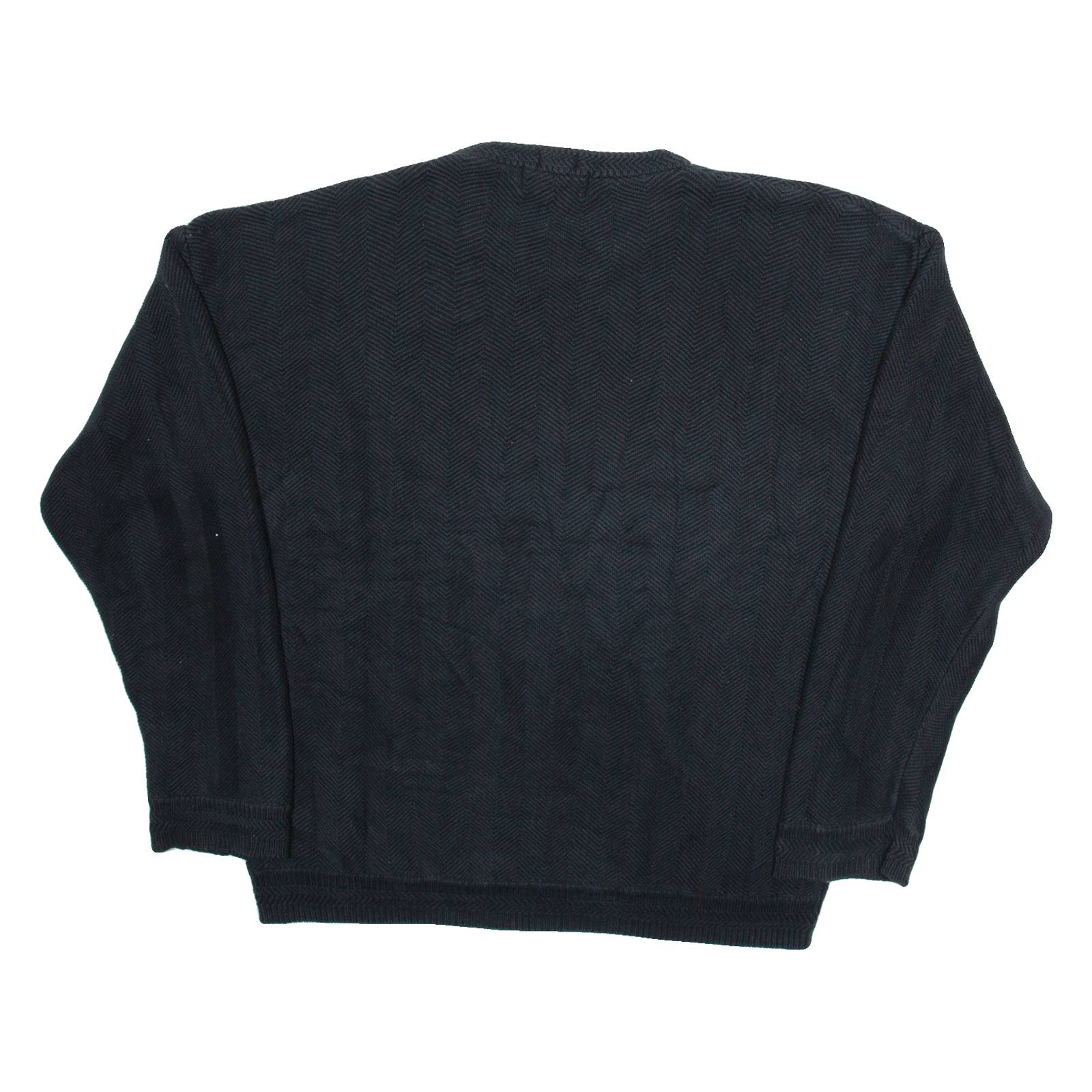 CHAPS Mens Patterned Jumper Black Herringbone Tight Knit L