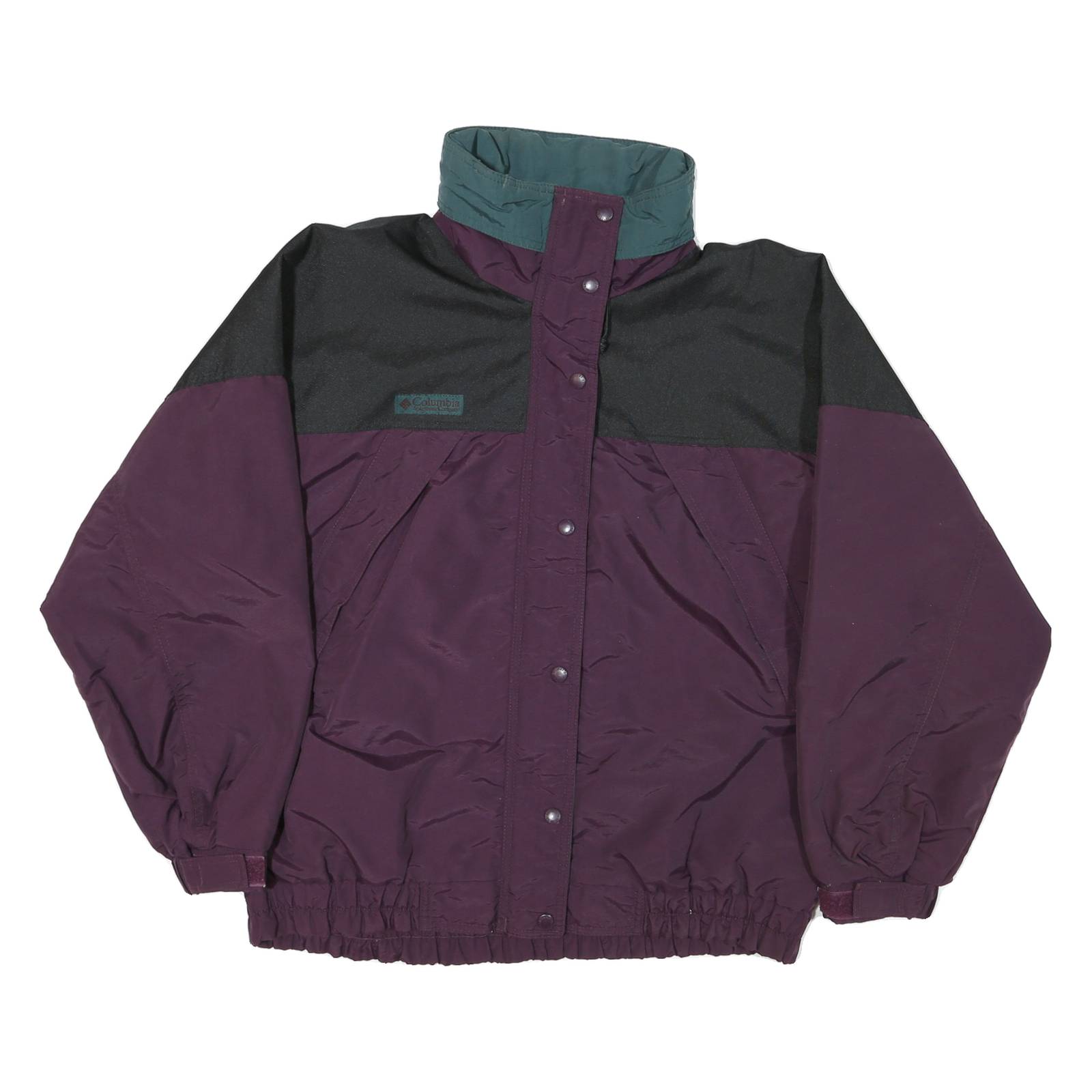 COLUMBIA Womens Purple & Black Outdoor Jacket L Synthetic Woven Zip Plain