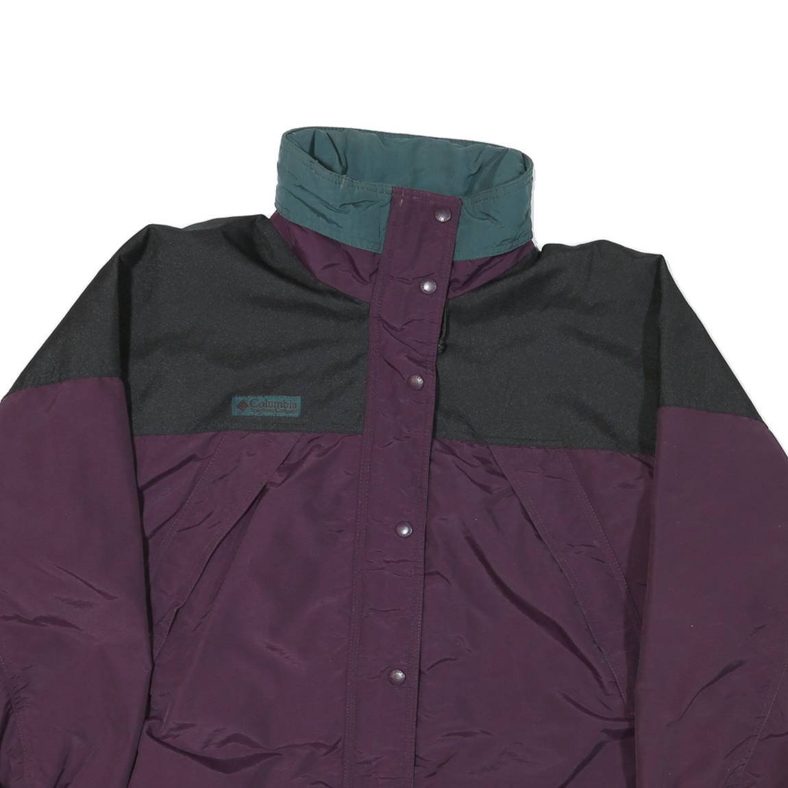 COLUMBIA Womens Purple & Black Outdoor Jacket L Synthetic Woven Zip Plain