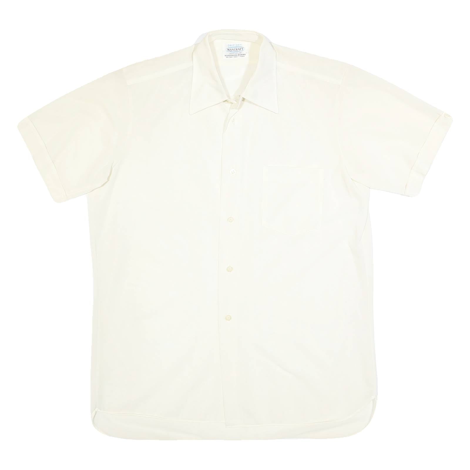 MANCRAFT Womens Cream Nylon Shirt XS Classic Button Front Short Sleeve