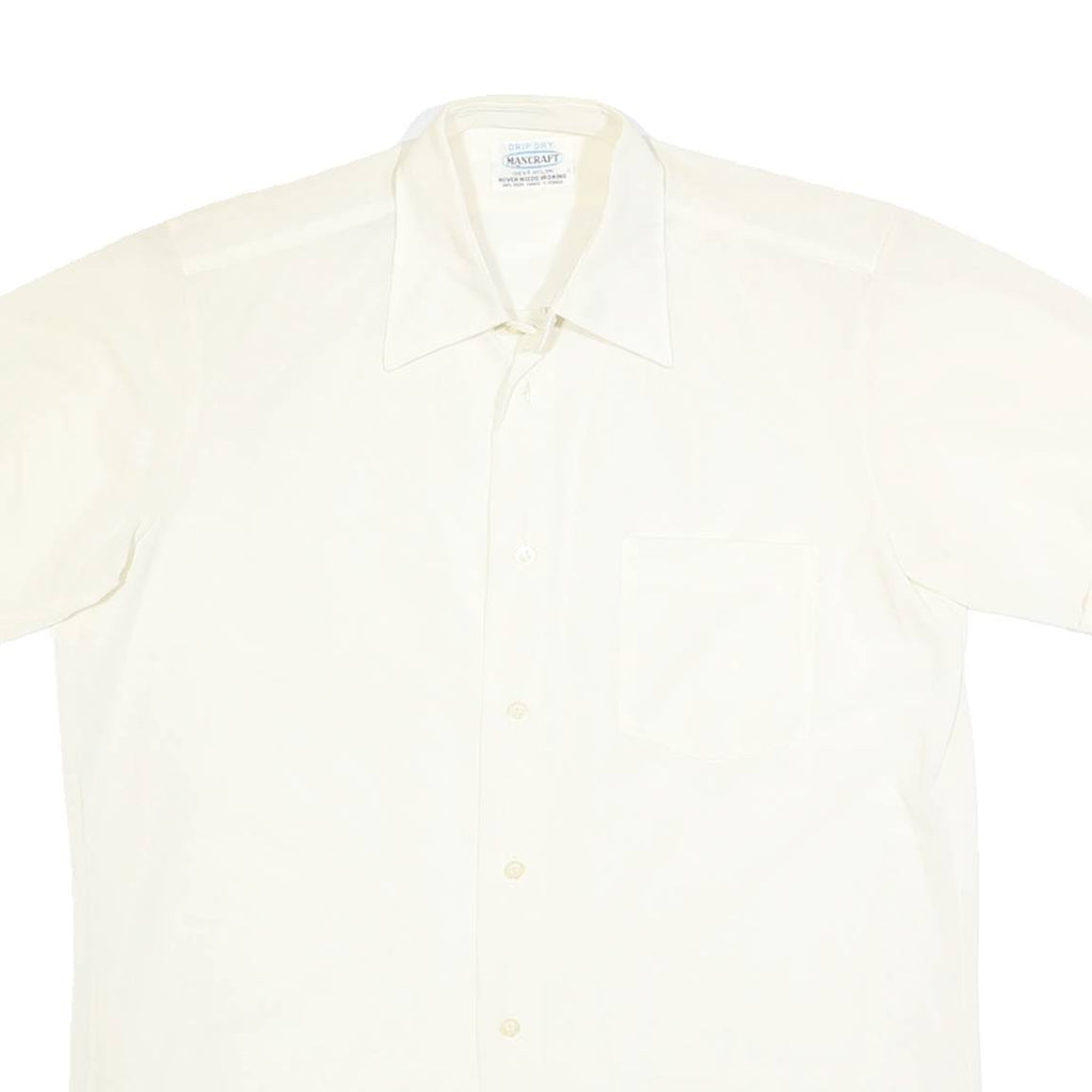 MANCRAFT Womens Cream Nylon Shirt XS Classic Button Front Short Sleeve