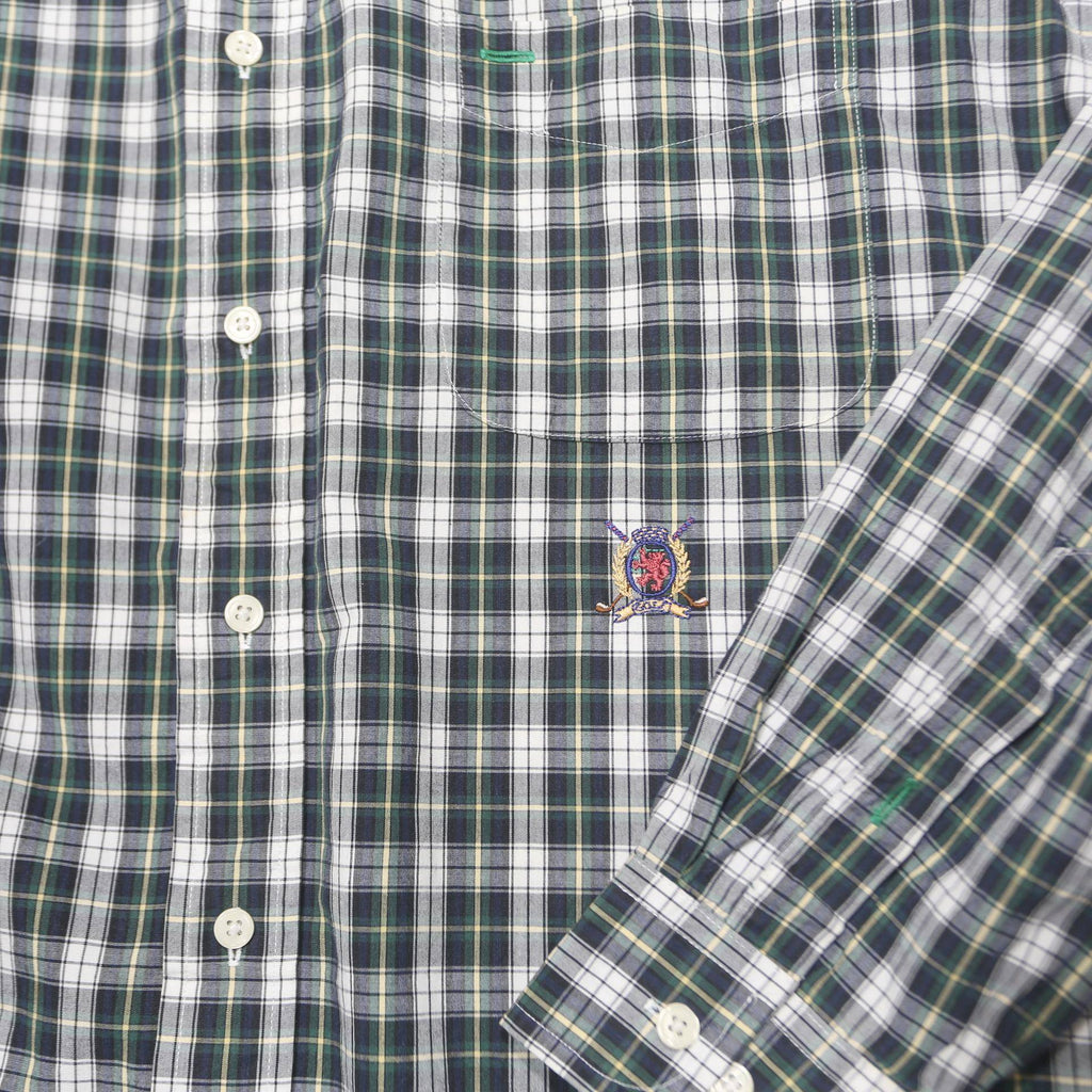 TOMMY HILFIGER Mens Green & White Check Shirt L Classic Button-Down Long Sleeve