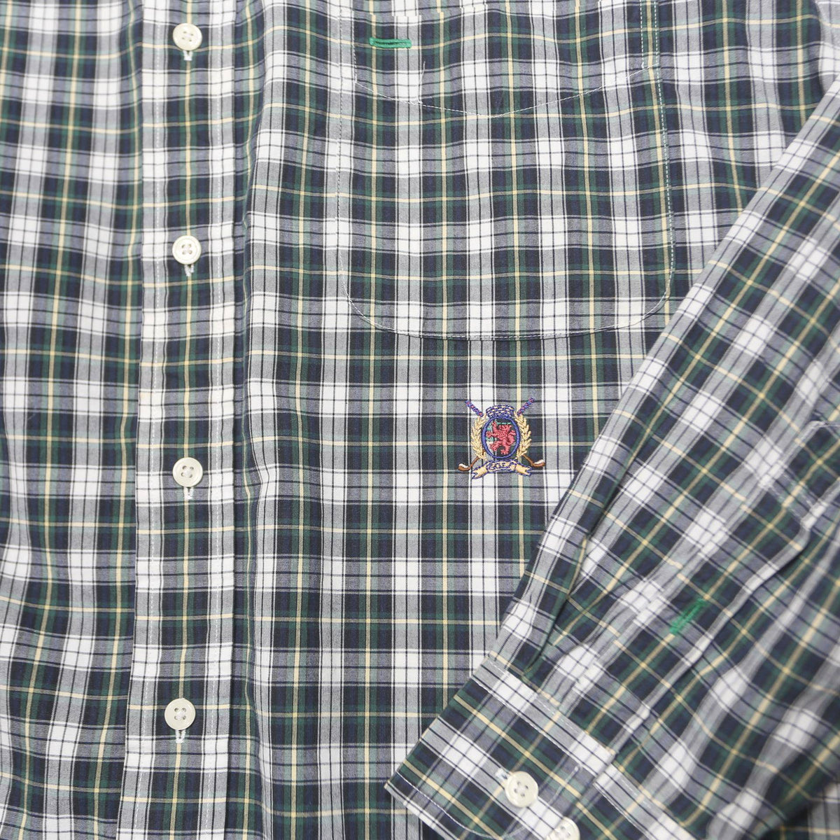 TOMMY HILFIGER Mens Green & White Check Shirt L Classic Button-Down Long Sleeve