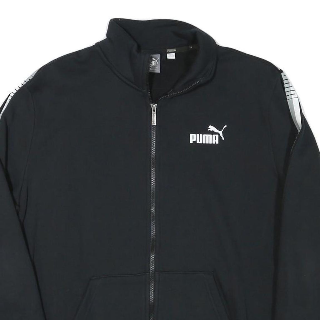 PUMA Mens Black Jacket L Cotton Blend Zip Plain Sports Logo Track Jacket
