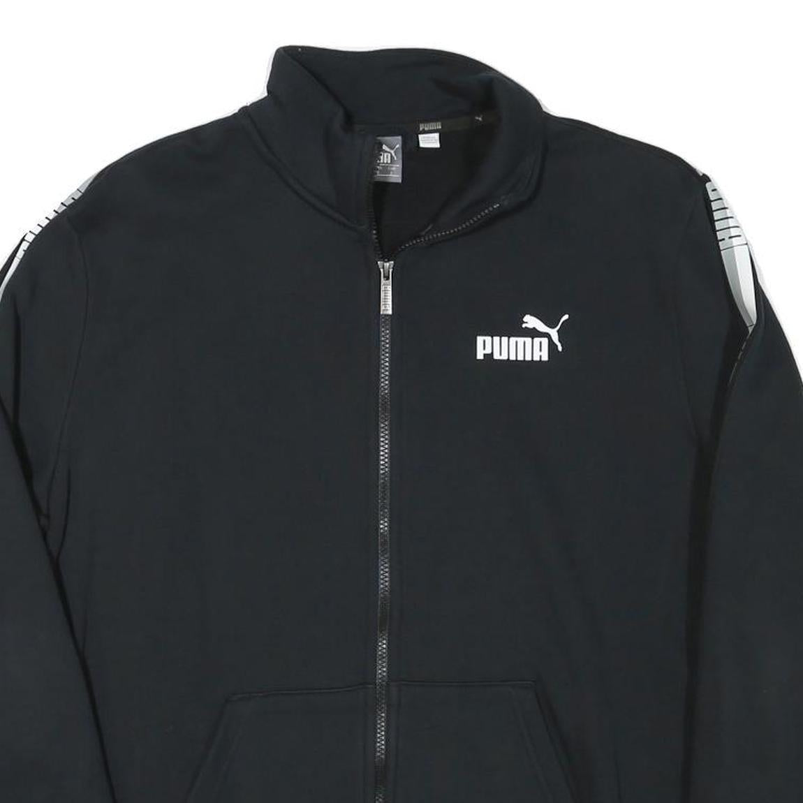 PUMA Mens Black Jacket L Cotton Blend Zip Plain Sports Logo Track Jacket