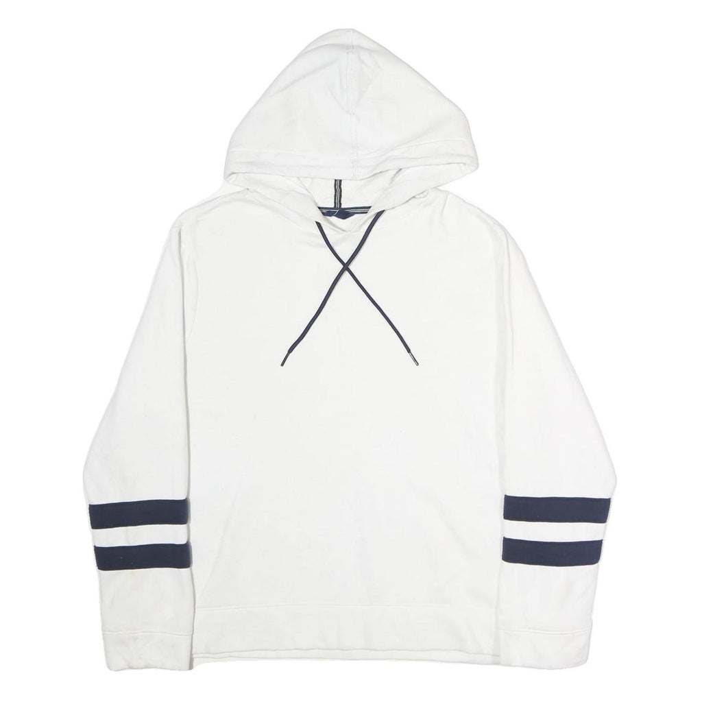 NAUTICA Mens White & Navy Stripe Pullover Hoodie L Cotton Casual Wear