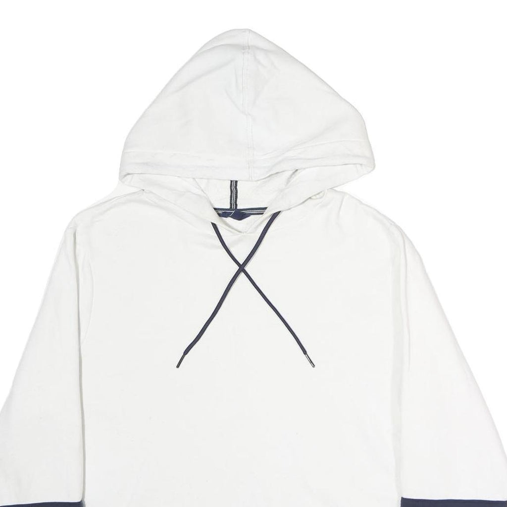 NAUTICA Mens White & Navy Stripe Pullover Hoodie L Cotton Casual Wear