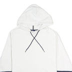 NAUTICA Mens White & Navy Stripe Pullover Hoodie L Cotton Casual Wear