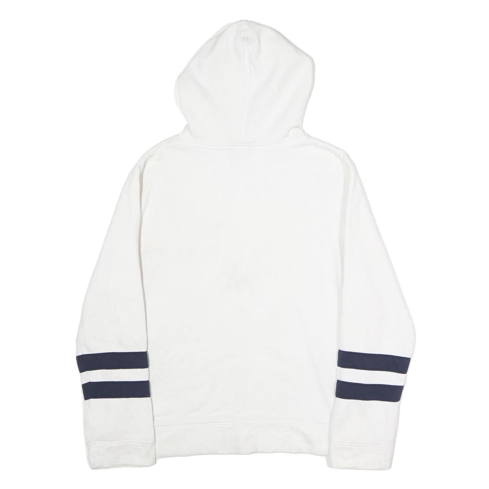 NAUTICA Mens White & Navy Stripe Pullover Hoodie L Cotton Casual Wear