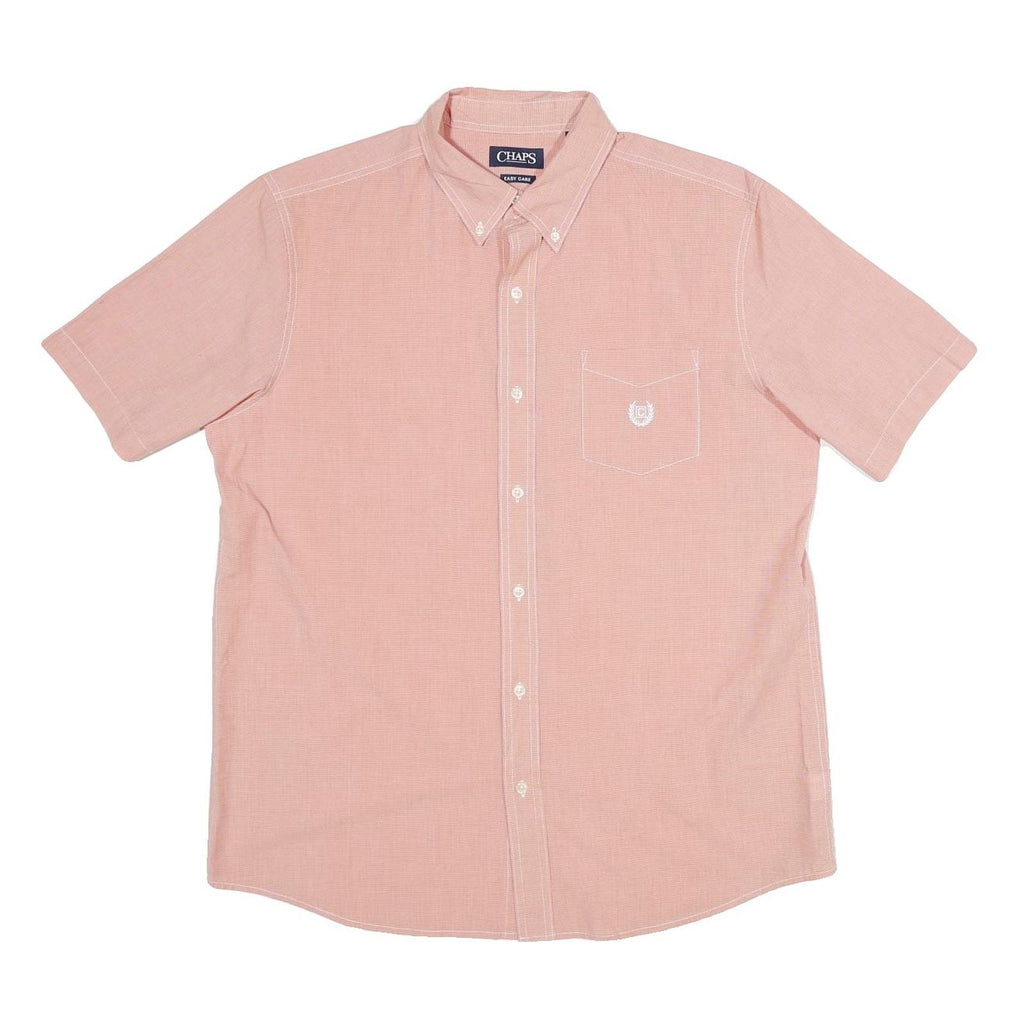 CHAPS Mens Pink Plain Cotton Short Sleeve Shirt L Button-Down Collar Casual