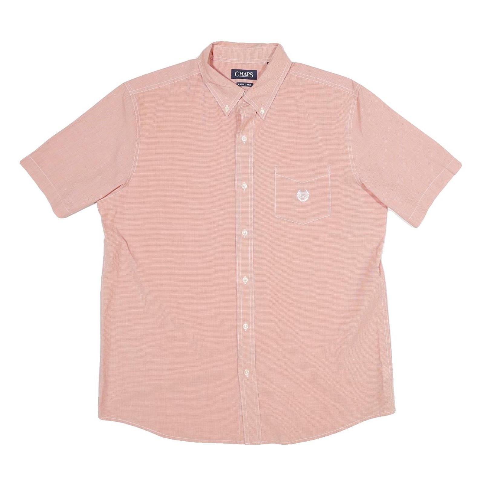 CHAPS Mens Pink Plain Cotton Short Sleeve Shirt L Button-Down Collar Casual