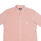 CHAPS Mens Pink Plain Cotton Short Sleeve Shirt L Button-Down Collar Casual