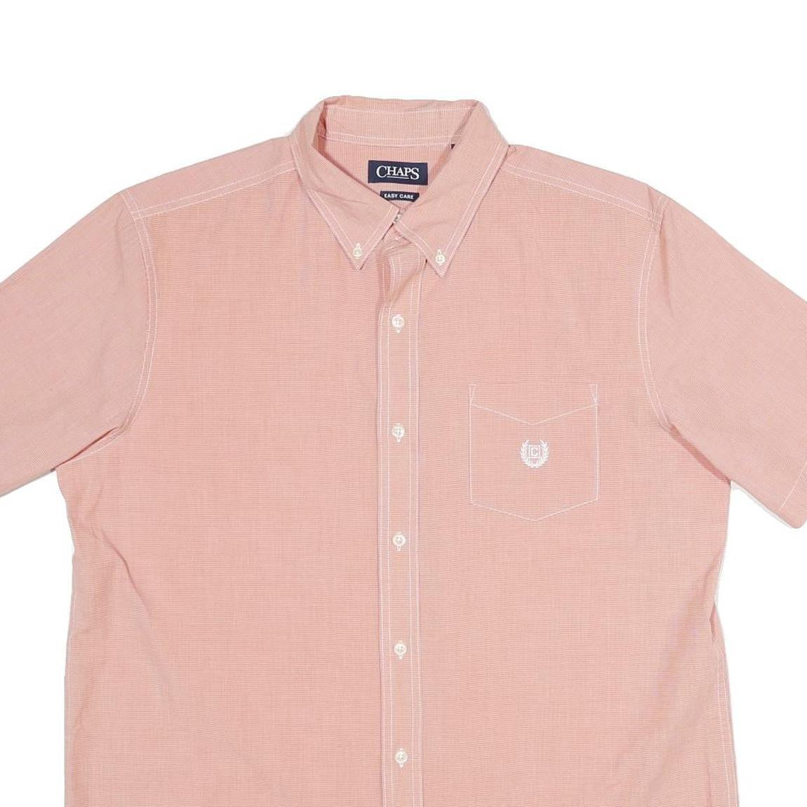 CHAPS Mens Pink Plain Cotton Short Sleeve Shirt L Button-Down Collar Casual