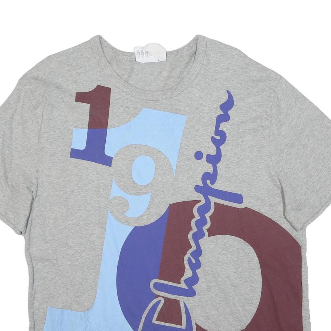 CHAMPION Mens Grey Blue Burgundy Graphic T-Shirt L Short Sleeve Crew Neck