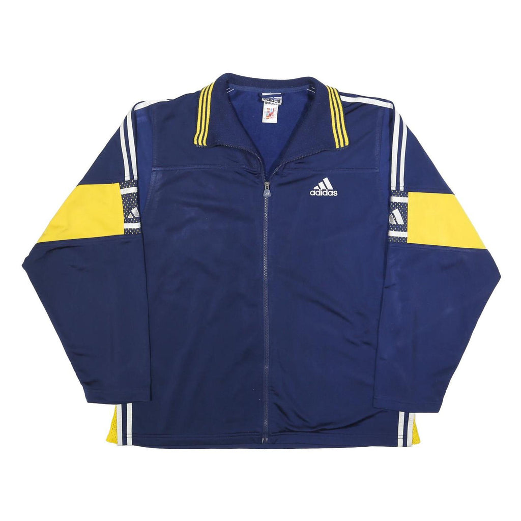 ADIDAS Mens Navy Blue & Yellow Track Jacket L Polyester Blend Zip Sportswear
